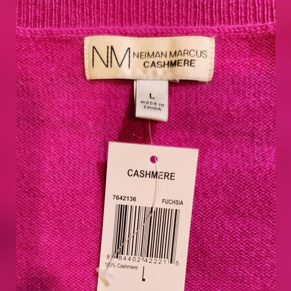 NWT Neiman Marcus Fuschia Cashmere Short Sleeve Sweater-Womens Large - Picture 5 of 6